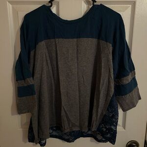 Torrid Blue and Gray Lace Hem Top
